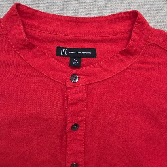 INC International Concepts Men's Vibrant Red Casual Linen Shirt - Picture 3 of 4